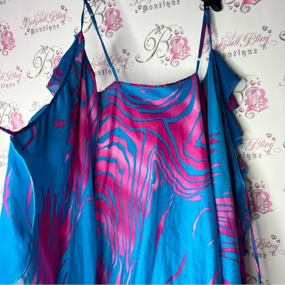 Hawaii Wrap dress satin silky shiny metallic blue & pink gorgeous beach coverup - Picture 8 of 8
